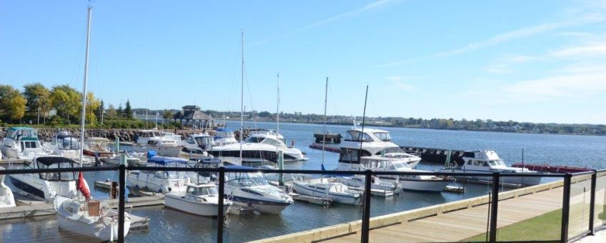 Glass railing system at a yacht club