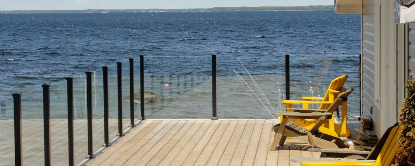 Glass railings on an oceanfront deck