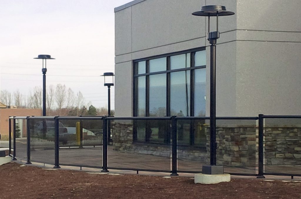 Black aluminum and tinted glass railings