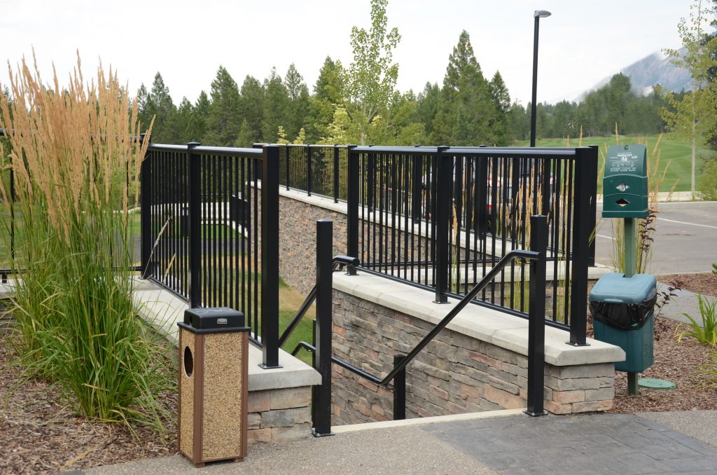 Black pipe railing for staircase