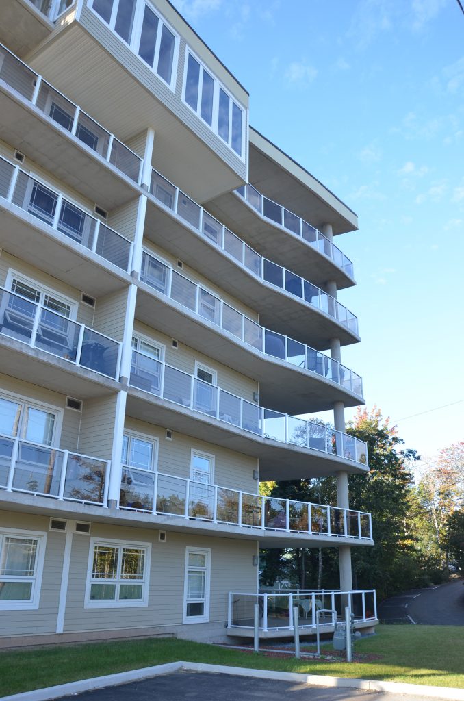 Glass railings in an apartment complex