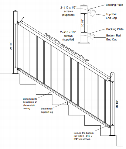 Stair Rail for Post-to-Post Deck Railing on an Angle