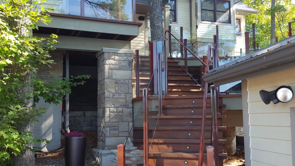 Staircase with pipe handrails